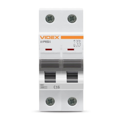 Автоматический выключатель Videx RESIST RS6 2п 16А С 6кА VF-RS6-AV2C16