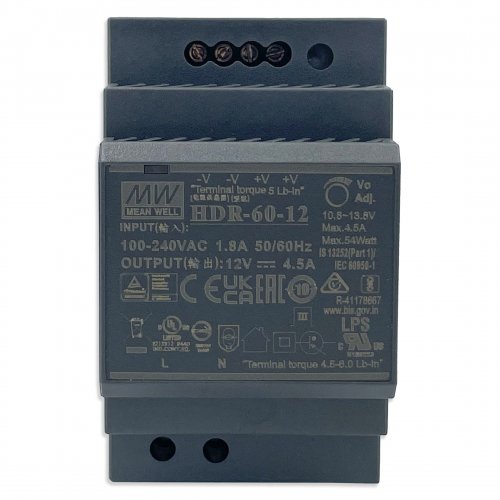 Блок питания Mean Well на DIN-рейку 60W 4.5A 12V HDR-60-12