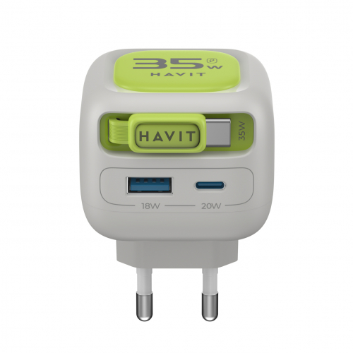 Мережевий зарядний пристрій HAVIT UC251 GaN 35W USB-A+USB-C з кабелем USB-C HV-UC251-GYGN