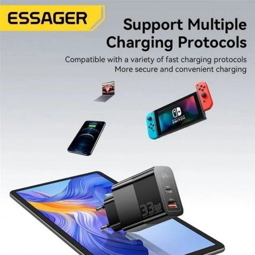 Сетевое зарядное устройство Essager Pinchen 33W USB A+TYPE C black ep-33