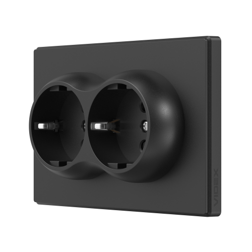 Розетка Videx Nota двойная с заземлением черная VF-NT-SK2G-BL