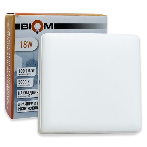 Світлодіодний світильник накладний Biom 18W 5000К HB-S18W-5 квадрат 23854