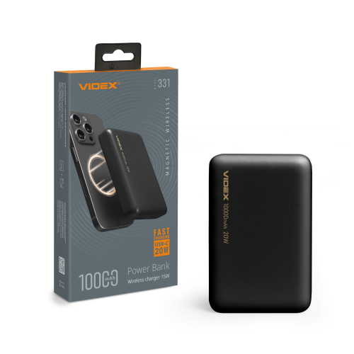 Портативное зарядное устройство (повербанк) Videx 10000mAh PD20W с беспроводной зарядкой Black VPB-331-B