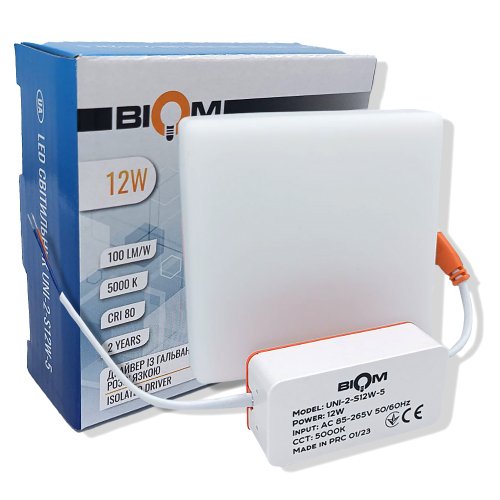 Точковий LED світильник Biom 12W 5000К квадрат UNI-2-S12W-5 22818