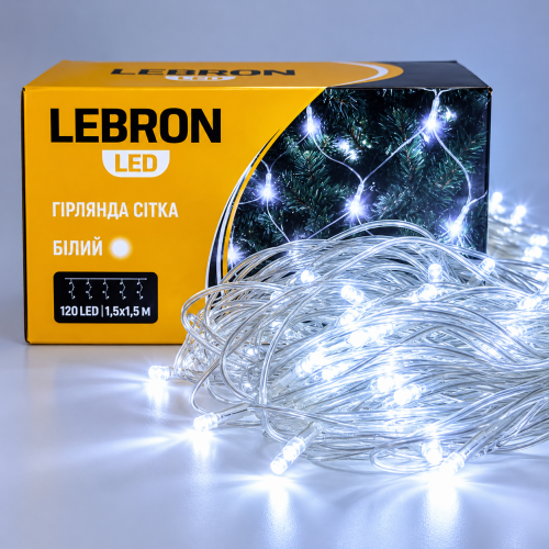 LED гирлянда Lebron сетка 1.5x1.5м 120LED 220В IP20 белая 15-18-52