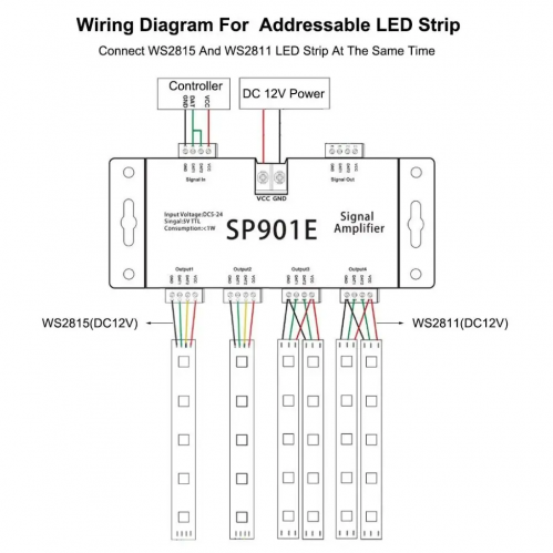 Усилитель RGB LT сигнала SPI 5-24V для адресной ленты RGB/RGBW 072021