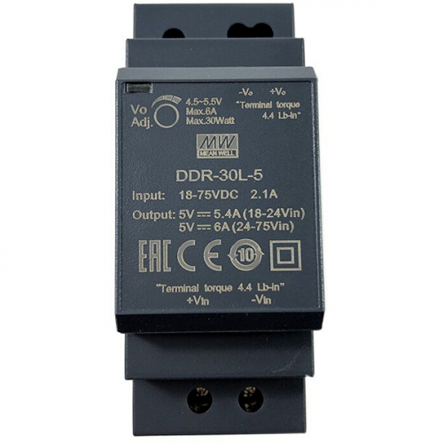 Изолированный DC/DC-преобразователь Mean Well на DIN-рейку 30W 6A 5V DDR-30L-5