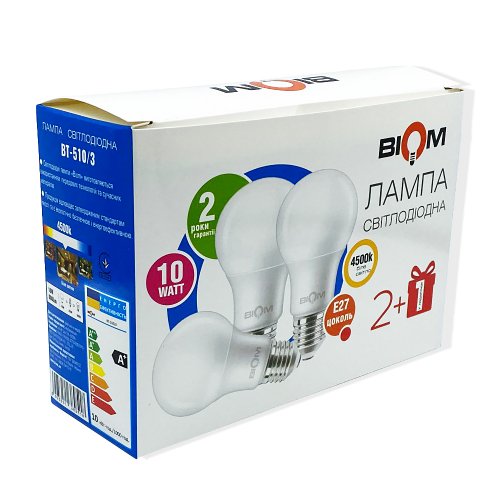 Мультипак "2+1" світлодіодна лампа Biom А60 10W E27 4500K BT-510/3 11953