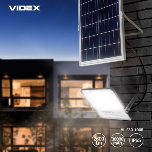 Світлодіодний прожектор на сонячній батареї автономний Videx 30W 5000К VL-FSO-1005