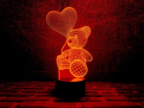 3D светильник "Мишка с шариком" с пультом+адаптер+батарейки (3ААА) 3DTL-0011