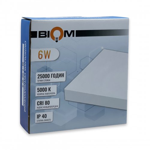 LED світильник накладний Biom 6W 5000К IP40 квадрат білий NL-1-S6-W-5 25790