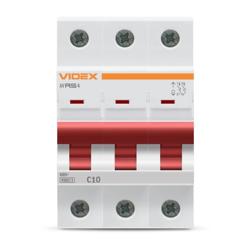Автоматический выключатель Videx RESIST RS4 3п 10А С 4,5кА VF-RS4-AV3C10