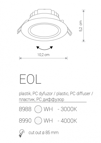 Светильник точечный Nowodvorski EOL LED 5W 3000K IP44 8988