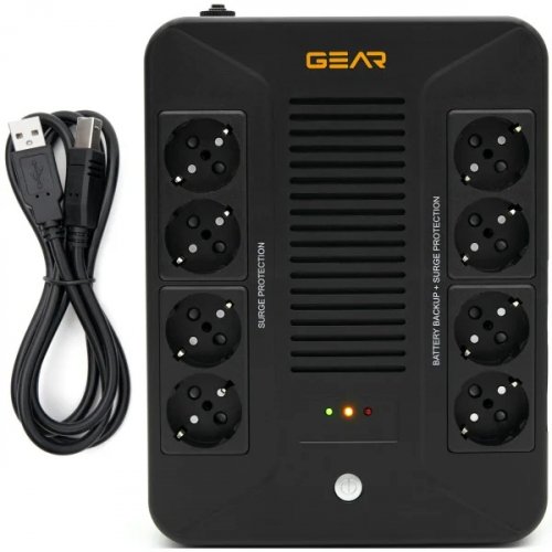 ИБП непрерывного действия Gear UPS 850VA 510W AVR 8Schuko plastic case RJ45+USB GU-850PLUS6