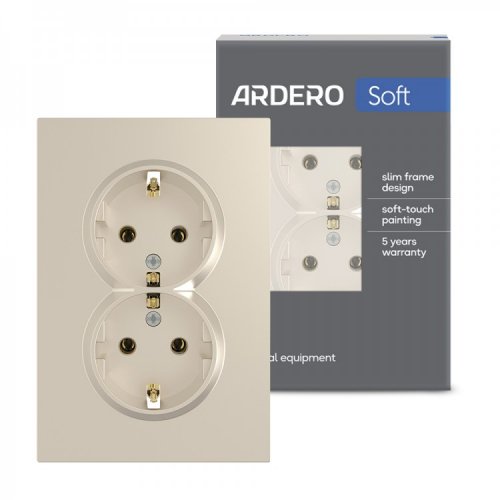 Розетка Ardero ER122-C подвійна з заземленням шампань 8676