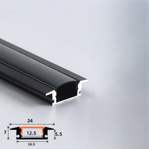 Комплект LT профиль врезной алюминиевый анодLT-1707b--08-3-Bl+  рассеиватель 7х24 черный 51223
