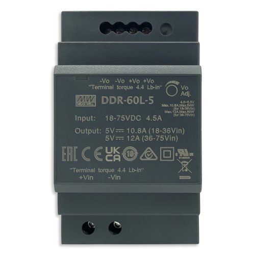 Изолированный DC/DC-преобразователь Mean Well на DIN-рейку 60W 10.8A 5V DDR-60L-5