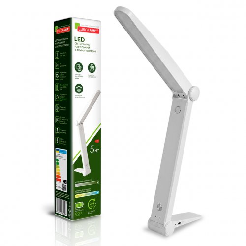 Настільна LED лампа акумуляторна Eurolamp 5W 1200mAh 3000-6500К біла LED-TLB-5W(M)
