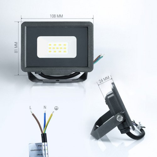 LED прожектор с датчиком движения Biom 10W 6500K IP65 S5-SMD-10-SLIM-S 14582