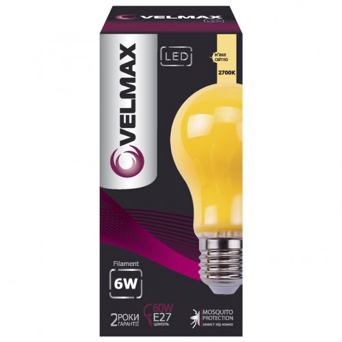 Світлодіодна лампа Velmax V-FILAMENT-A60 MOSQUITO (антимоскітна) 6W E27 2700K 21-40-93