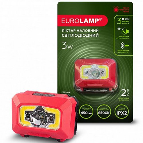 Портативный светодиодный налобный фонарь Eurolamp 3 Вт 6500K красный HL-3W(red)
