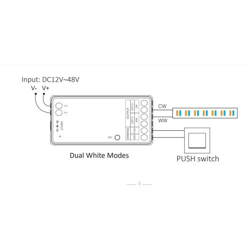 Контроллер 2в1 Mi-Light Single White/CCT 2.4GHz 10A DC12V~48V TK LC2-RF