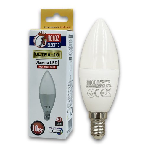 Світлодіодна LED лампа Horoz свічка ULTRA-10 10W E14 3000K 001-003-0010-020