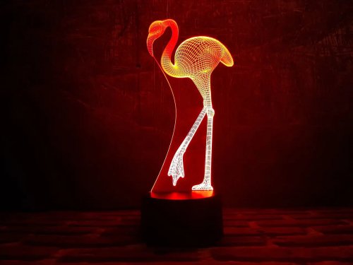 3D светильник "Фламинго" с пультом+адаптер+батарейки (3ААА) 02-043