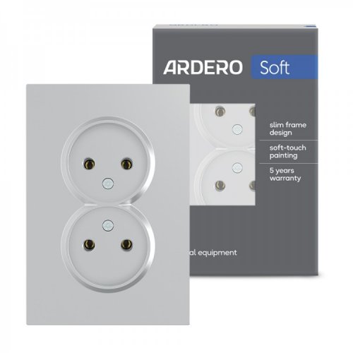 Розетка Ardero ER112-S Soft двойная без заземления серебро 8664