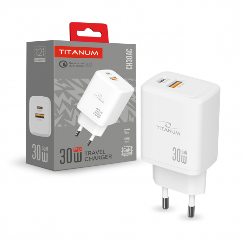 Сетевое зарядное устройство Titanum CH30AC 30W USB-A+USB-C TA-CH30AC-W