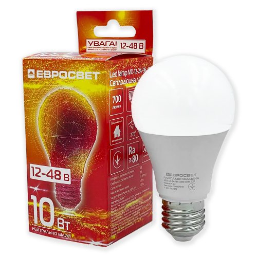 LED лампа Евросвет  МО-12-24-36-48В 10W 4100K E27 12V, 24V, 36V, 48V 000057248