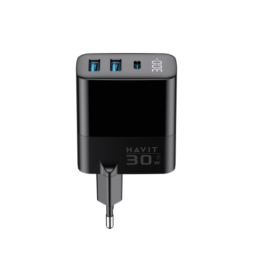 Мережевий зарядний пристрій  HAVIT GaN 30W 2хUSB-A+USB-C HV-UCLE001-BK