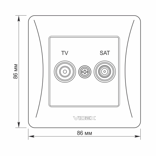 Розетка Videx Binera срібний шовк TV + SAT кінцева VF-BNSK2TVSATE-SS