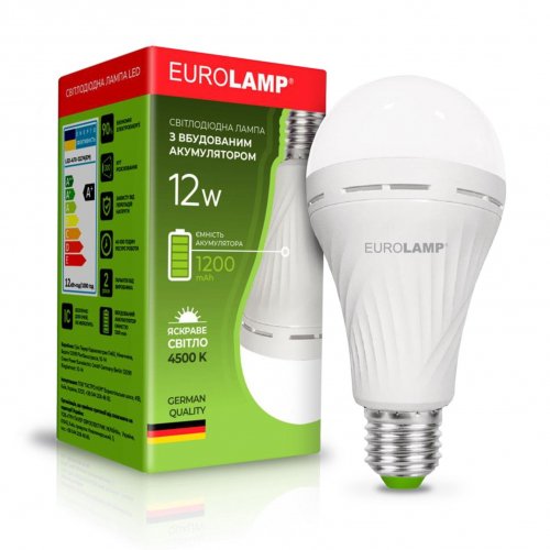 Мультипак LED лампа аккумуляторная Eurolamp A70 12W E27 4500K 1200mAh 3шт LED-A70-12274(EM)-3