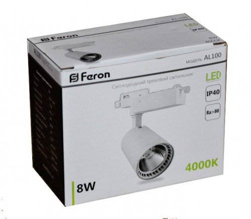 LED светильник трековый Feron AL100 8W 4000К белый 5806
