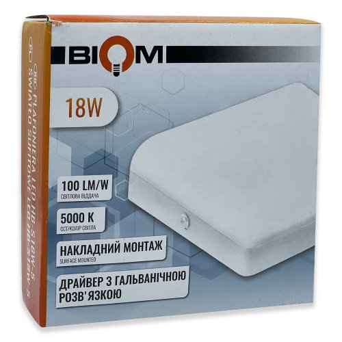Світлодіодний світильник накладний Biom 18W 5000К HB-S18W-5 квадрат 23854