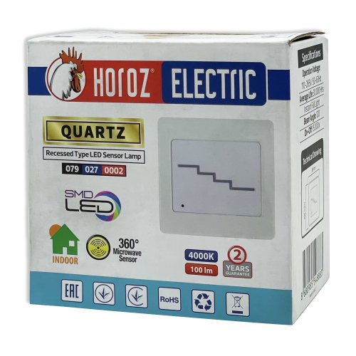 Точковий LED світильник Horoz сходовий QUARTZ 2W 4000К з датчиком руху білий 079-027-0002-010