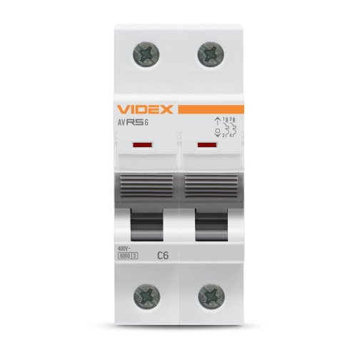Автоматический выключатель Videx RESIST RS6 2п 6А С 6кА VF-RS6-AV2C06