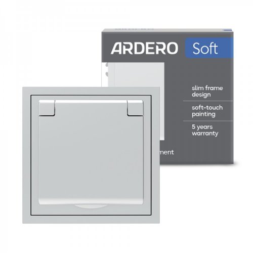 Розетка Ardero Soft ER131-S одинарная с заземлением крышкой и шторкой серебро 8663