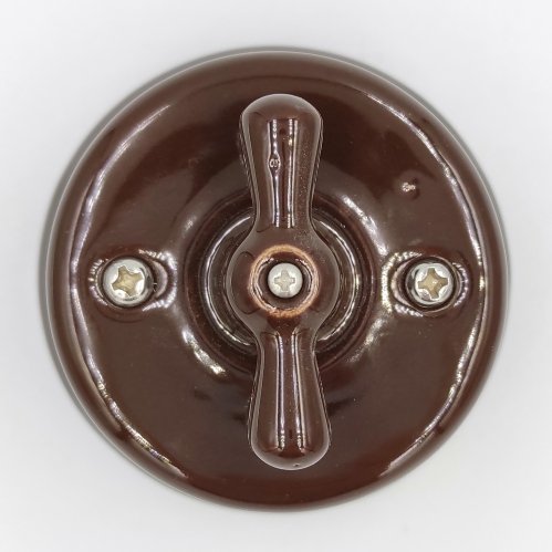 Вимикач ретро накладний поворотний RE керамічний коричневий одноклавішний прохідний RE-3562-01