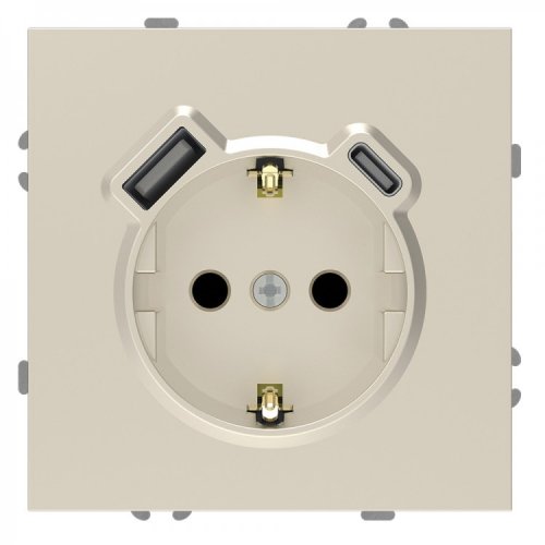Розетка Ardero Soft ER123USB-C USB-A + USB-C 20W одинарная с заземлением шампань 8680