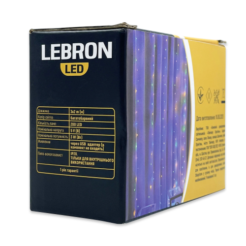 LED гирлянда Lebron штора капли росы 3x2м 200LED 220В IP20 USB пульт ДУ мультиколор 15-18-65 LED гирлянда Lebron штора капли росы 3x2м 200LED 220В IP20 USB пульт ДУ мультиколор 15-18-65