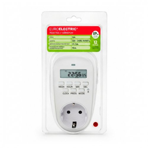 Розетка з таймером Euroelectric 3600W тижневий ST-16A/3,68kW(M)