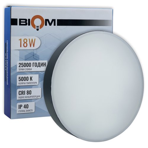 LED світильник накладний Biom 18W 5000К IP40 круглий чорний NL-2-R18-B-5 25796