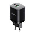 Мережевий зарядний пристрій HAVIT GaN 30W USB+USB-C HV-UC30, black