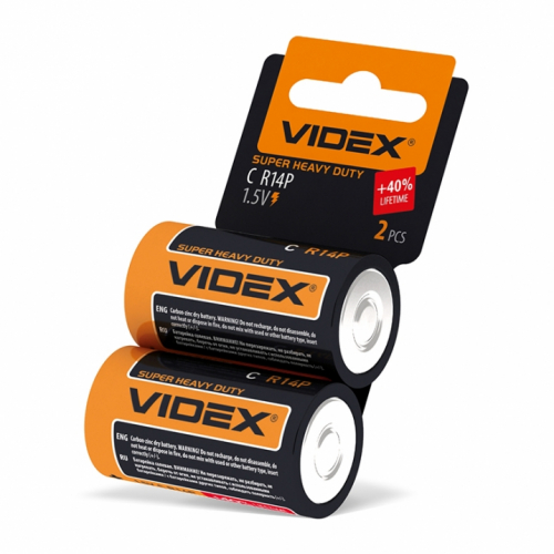 Батарейки сольові Videx R14P/C SHRINK CARD блістер 2шт. R14P/C 2pcs SС