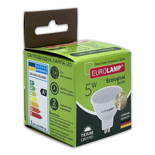 Світлодіодна LED лампа Eurolamp ECO серія "P" MR16 5W GU5.3 3000K LED-SMD-05533(P)