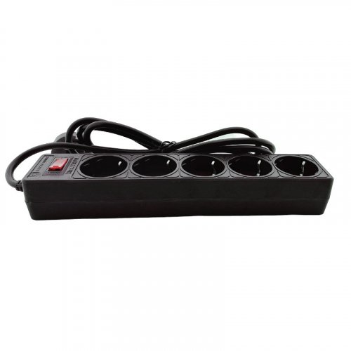 Сетевой фильтр-удлинитель ElectroHouse на 5 гнезд 10А 2 метра с заземлением и кнопкой черный EH-NFB-5.2