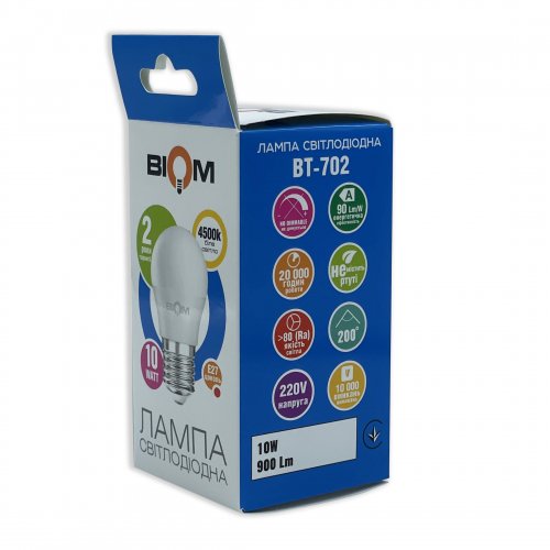 LED лампа Biom G45 10W E27 4500K BT-702 матовая 23977