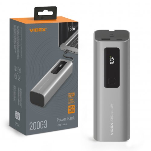 Портативний зарядний пристрій (повербанк) Videx 20000mAh 165W +Display VPB-366-G